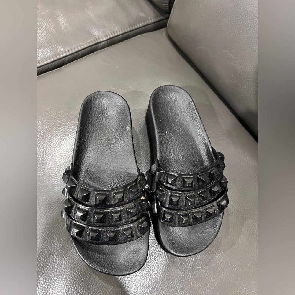 Black Studded Slide Sandals
